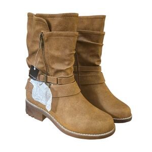 TORRID MOTO BOOTIE BOOTS NIB Cognac Colored  Side Zip  Size 8.5 Wide